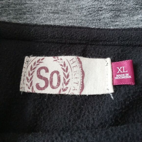 SO Juniors Black and Heather Gray Fleece Quarter Zip Pullover Sweatshirt Size XL - Picture 3 of 12